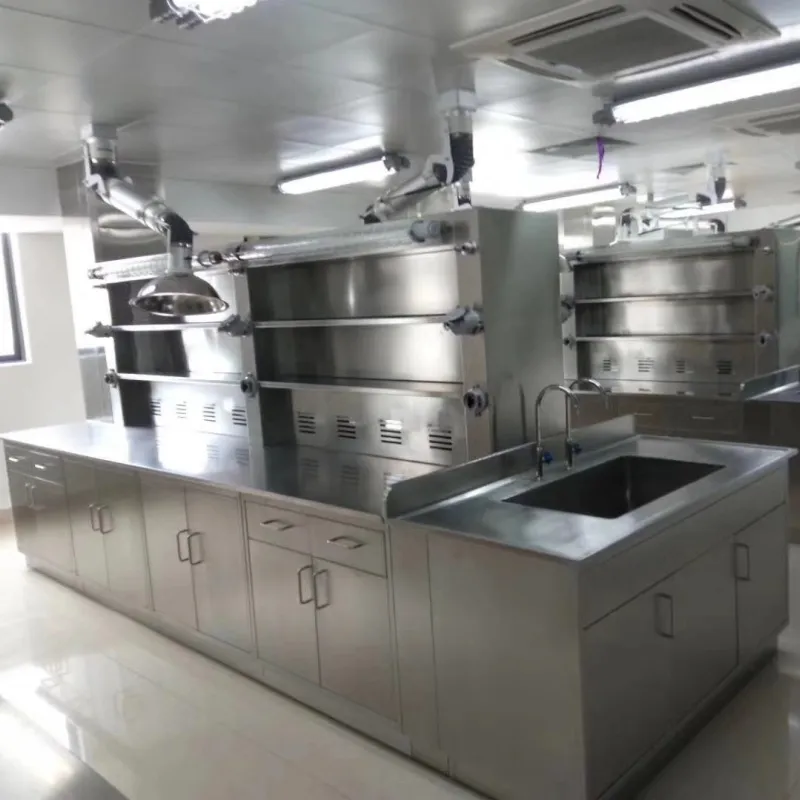 Gwaith achos labordy metel a mainc labordy gyda thopiau dur gwrthstaen